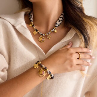 Leopard Print Pattern Cotton Necklace & Bracelet