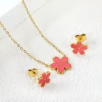 Cherry blossom pink gold jewellery set Kenya - necklace and earrings
