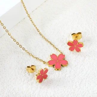 Cherry blossom pink gold jewellery set Kenya - necklace and earrings