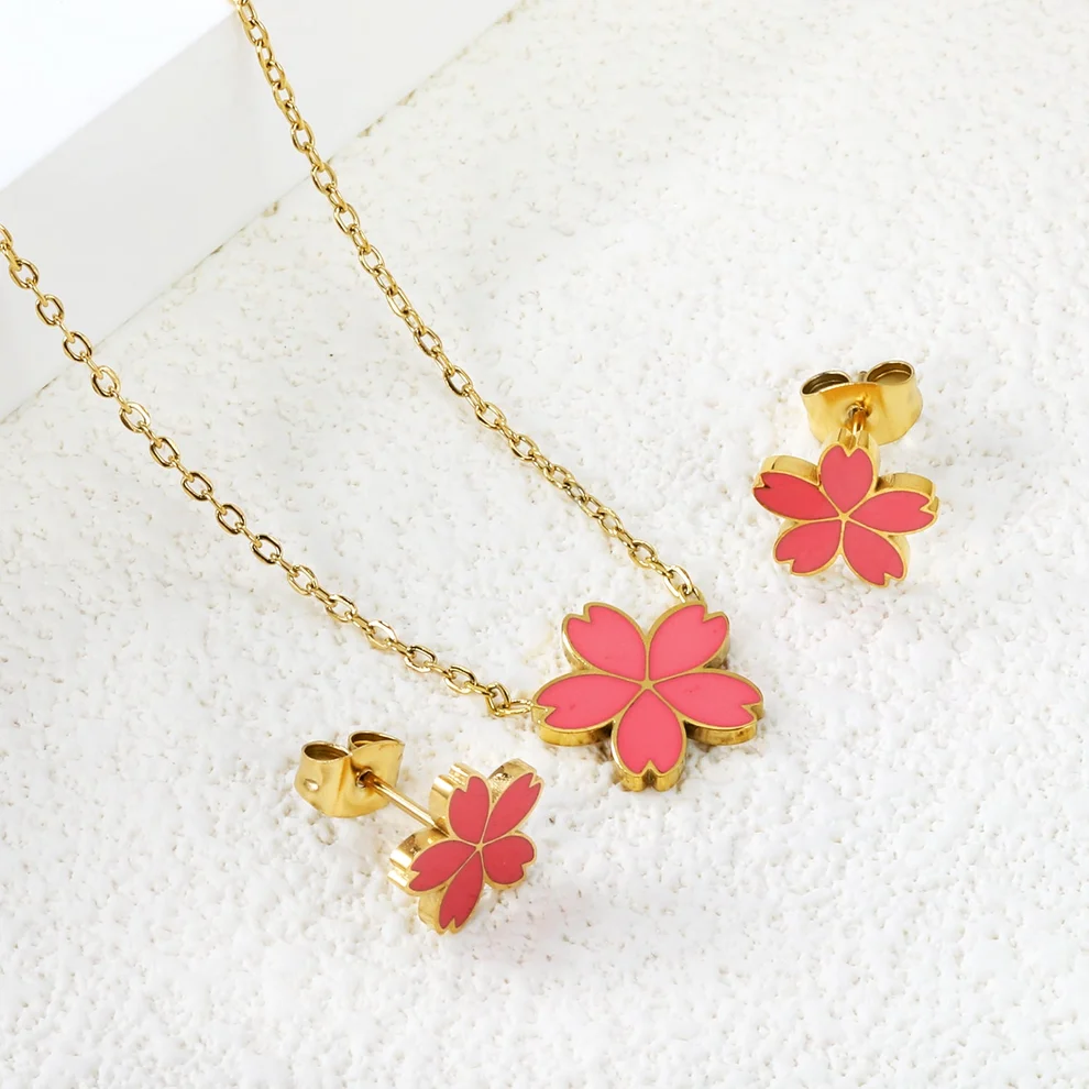 Cherry Blossom Jewellery Set - Tricia Jewellery Cherry blossom pink gold jewellery set Kenya - necklace and earrings