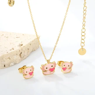 Little monster pink gold jewellery set Kenya - necklace and earrings