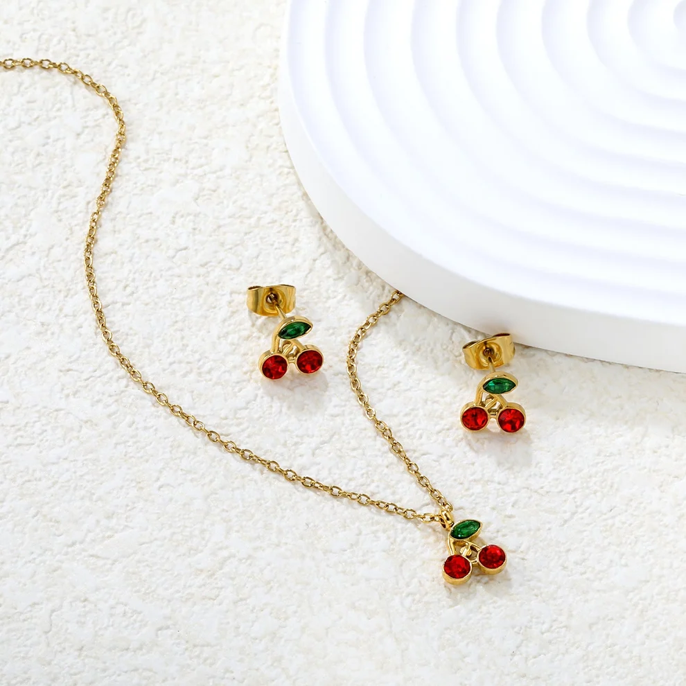Cherry Jewellery set– Earrings & Pendant Necklace