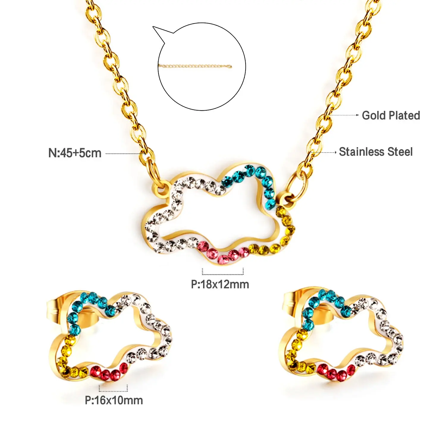 Rainbow cloud crystal gold jewellery set Kenya - necklace and earrings