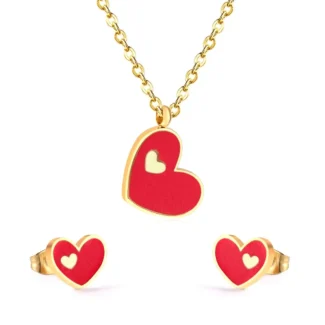 Red heart gold jewellery set Kenya - necklace and earrings