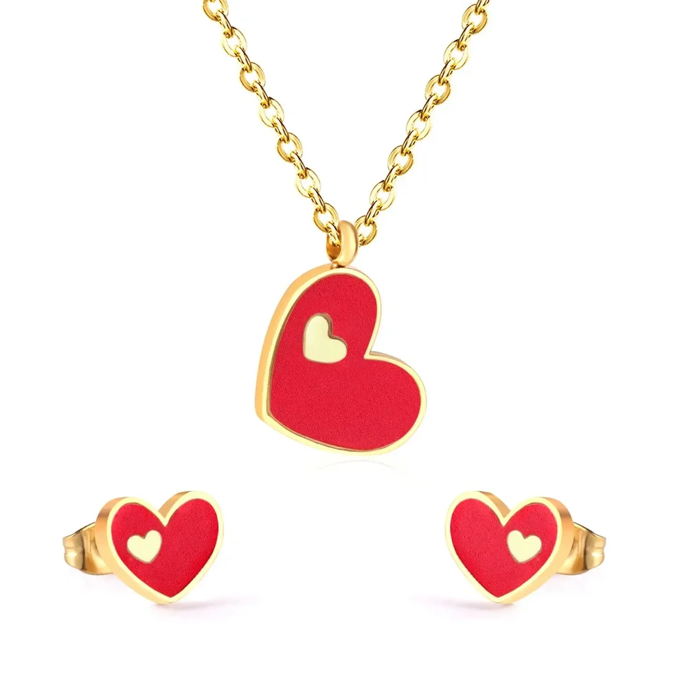Heart in Heart Jewellery Set - Tricia Jewellery Red heart gold jewellery set Kenya - necklace and earrings
